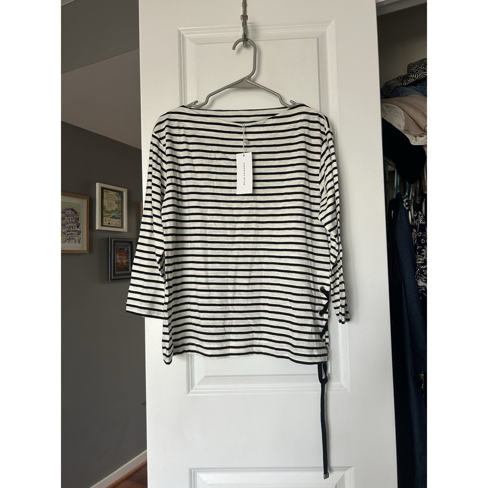 NWT Veronika Maine Women's Knit Top Size Large Boat Neck 3/4 Sleeve Striped